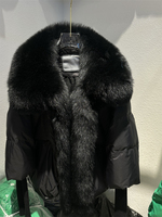 Large Real Silver Fox Fur Collar with Knit Sleeve Winter Women Coa 17